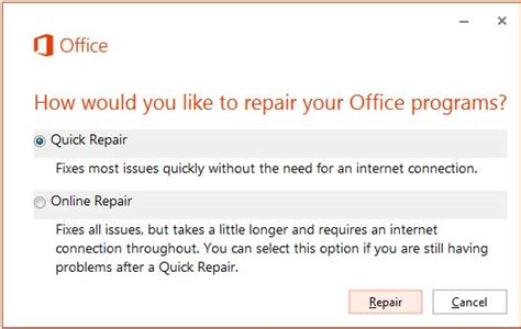 Repair process does not start for Office Click.